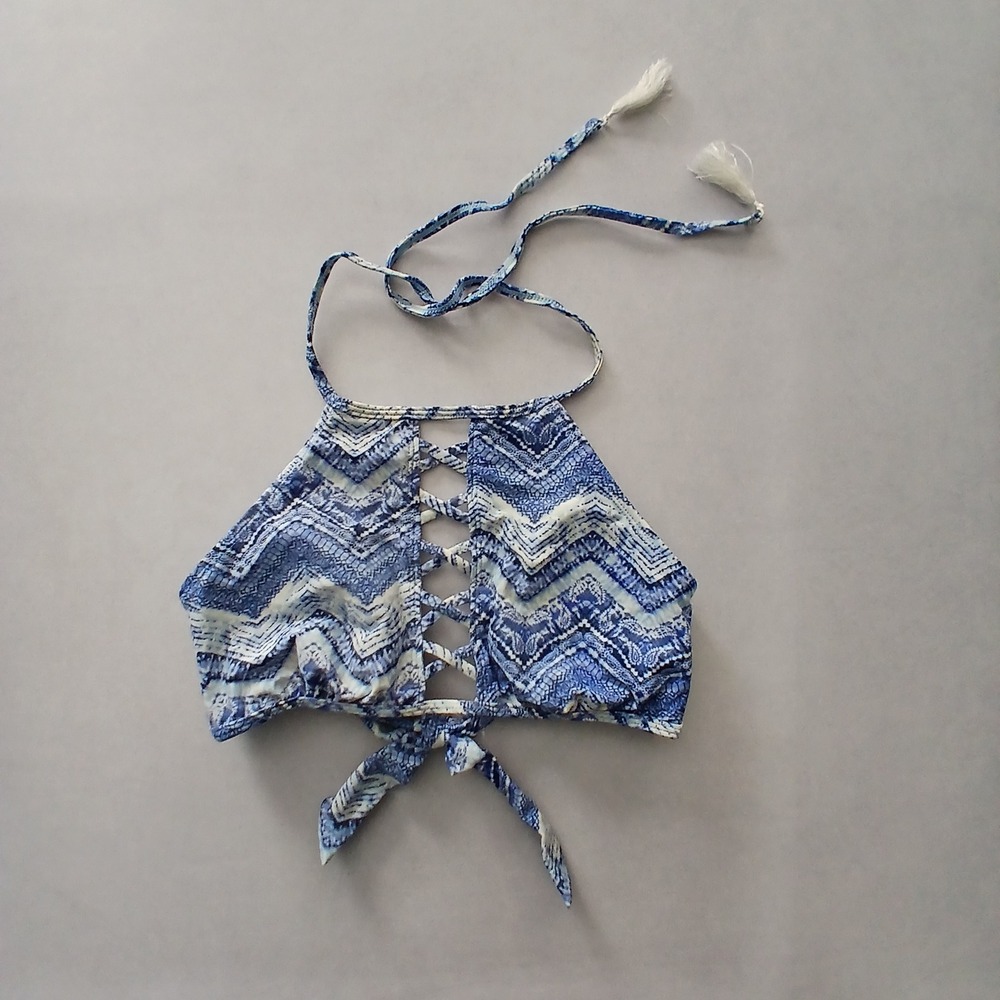 Blue Y2K Swim Resort Beach Vacation Grunge Tropical Goth Bikini Top Large